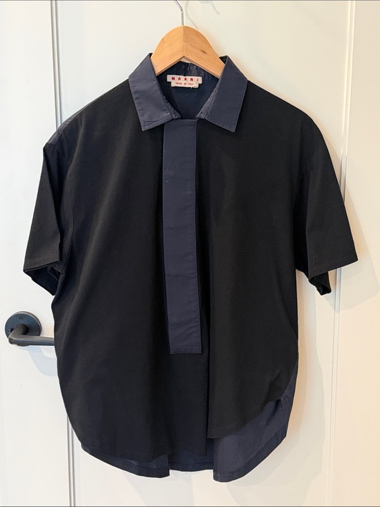 Marni Tops - Marni Black and Navy Cotton Architectural Top Minimalist Collared  S | US4, IT40